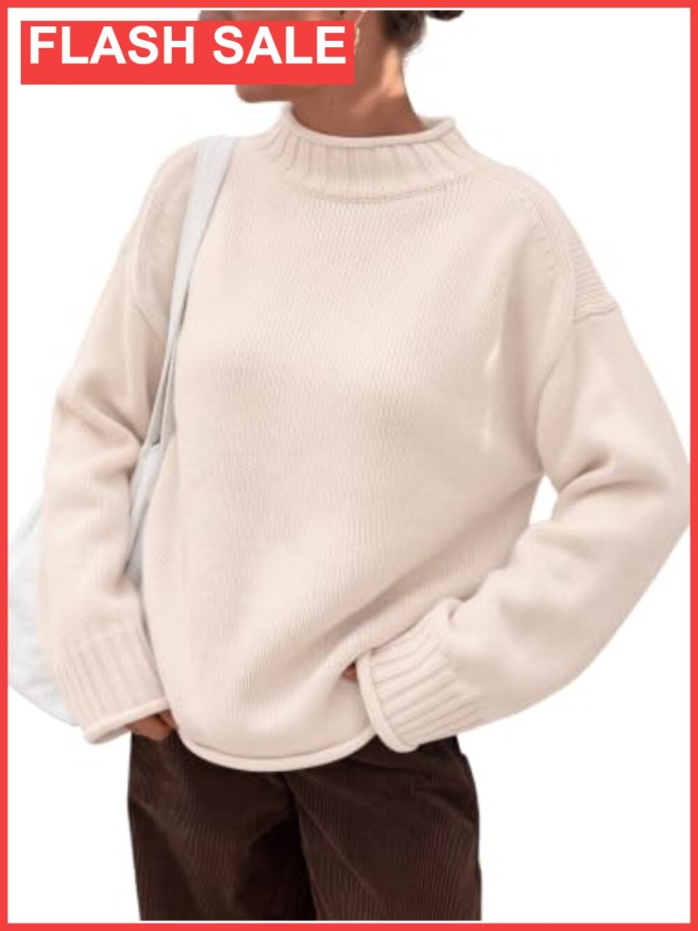 Oversized Mock Neck Knit Sweater Pullover Cotton Blend Fall